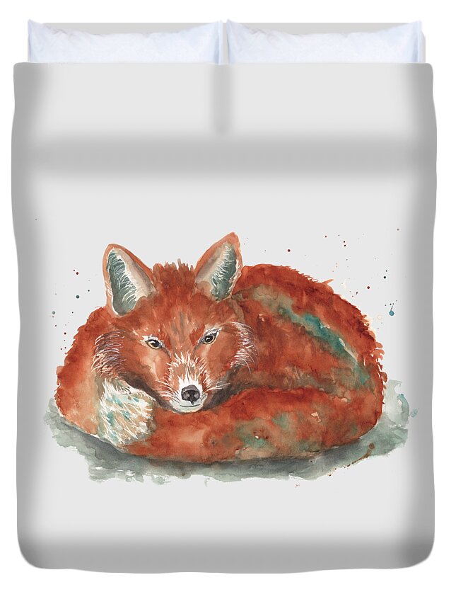 Fox Duvet Cover featuring the painting Little Fox by Jeanette Mahoney