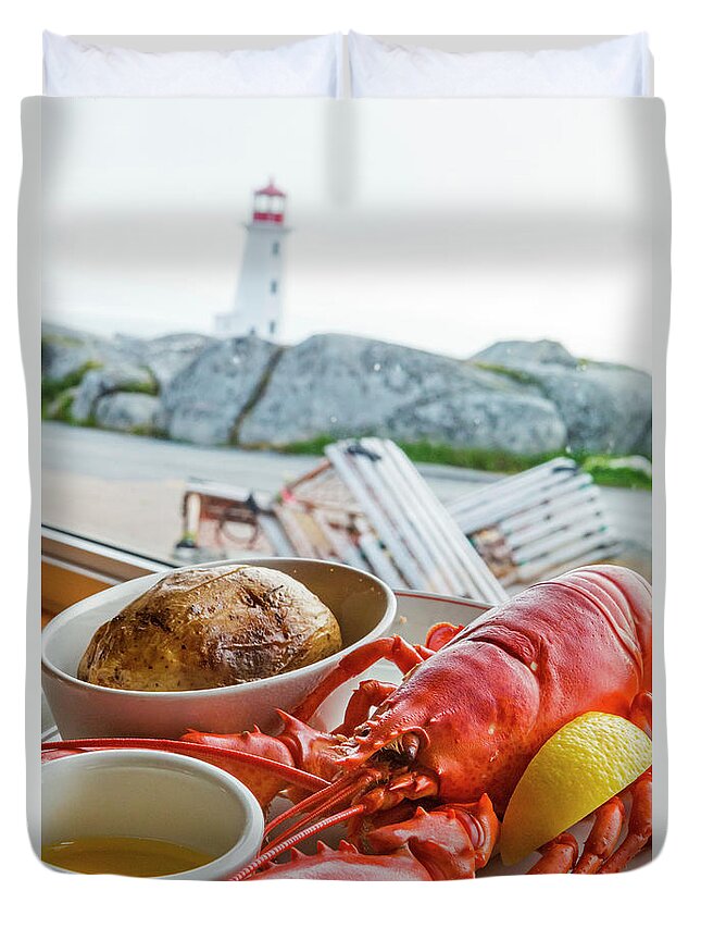 Estock Duvet Cover featuring the digital art Lobster At Peggy's Cove Canada by Pietro Canali