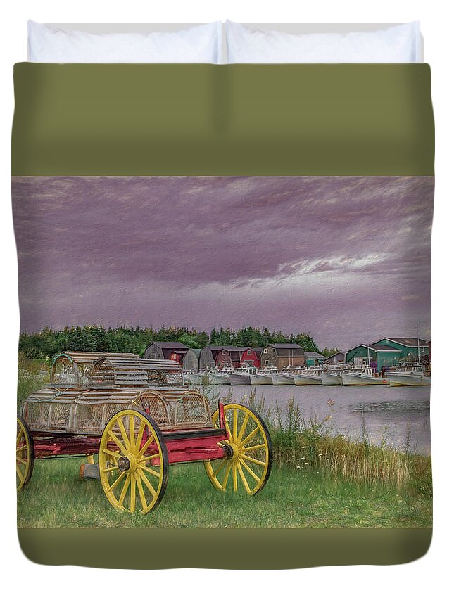 Pei Duvet Cover featuring the photograph Lobster Crate Wagon of Malpeque by Marcy Wielfaert
