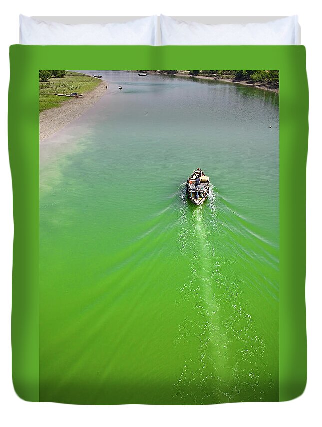 Tranquility Duvet Cover featuring the photograph Local Fishermen Boat In India by Avik Mahato Photography