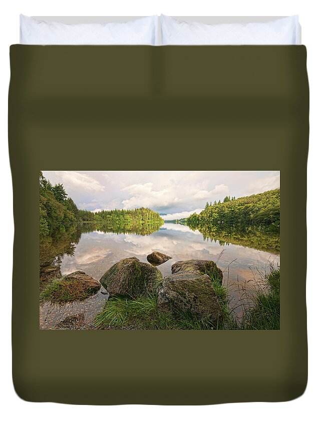 Tranquility Duvet Cover featuring the photograph Loch Ard by Peter Mulligan