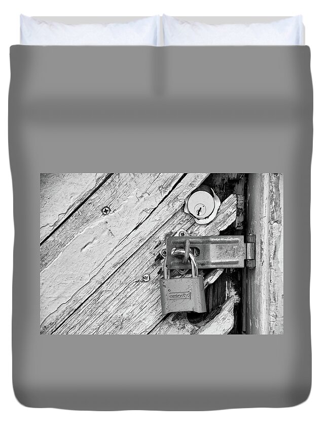 Door Duvet Cover featuring the photograph Lock by Minnie Gallman