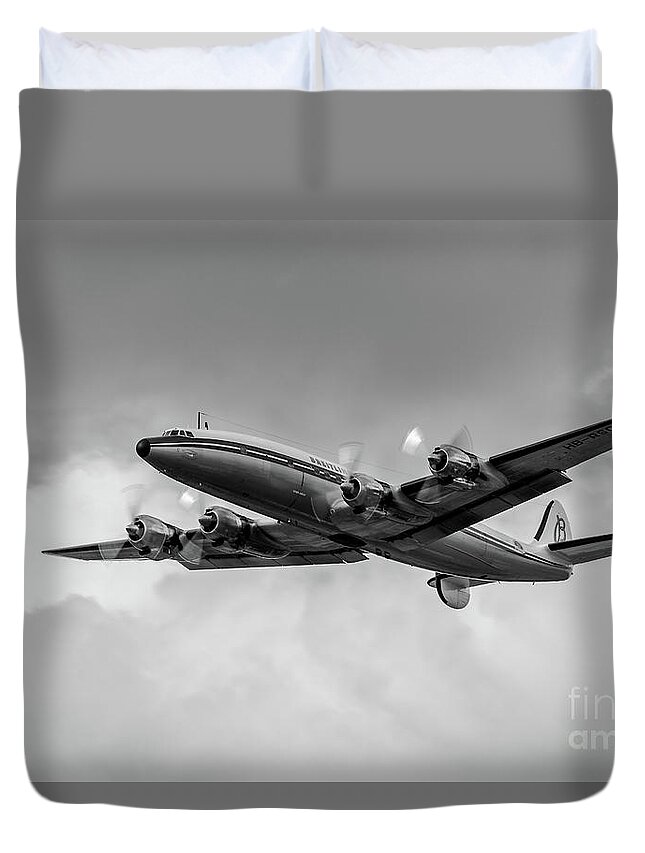Lockheed Constellation Connie B&w Duvet Cover featuring the photograph Lockheed Breitling Super Constellation by Andy Myatt