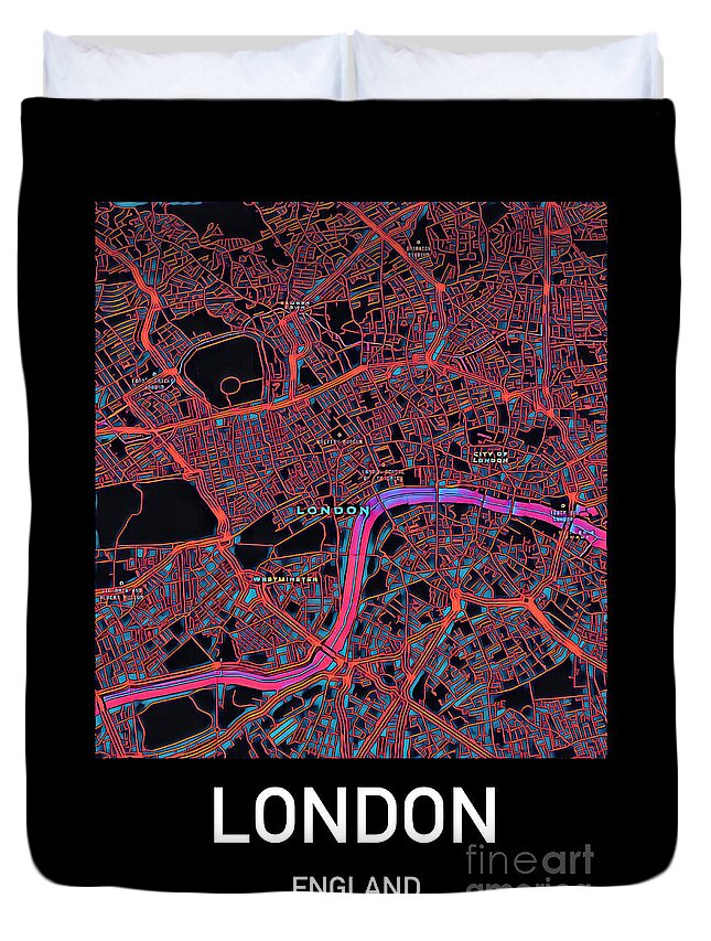 London Duvet Cover featuring the digital art London City Map by HELGE Art Gallery