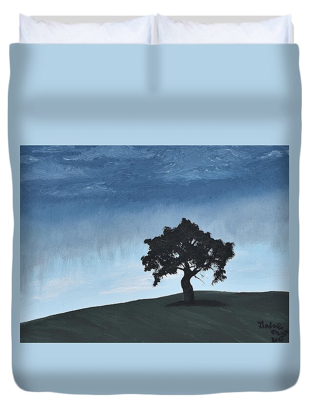 Landscape Duvet Cover featuring the painting Lone Tree by Gabrielle Munoz