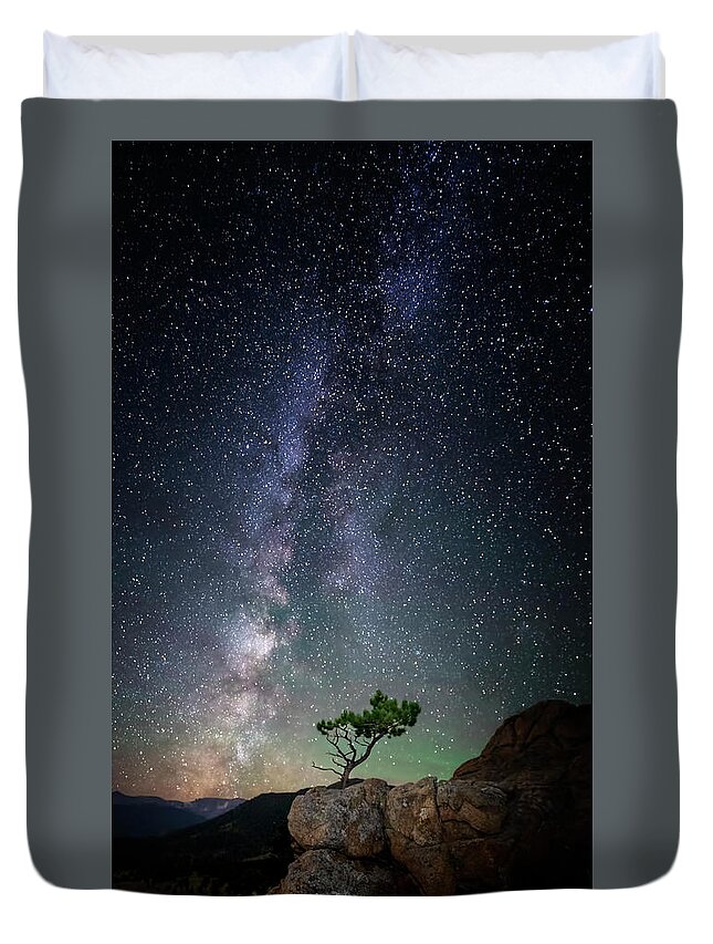 Lone Duvet Cover featuring the photograph Lone Tree Under the Milky Way by David Soldano
