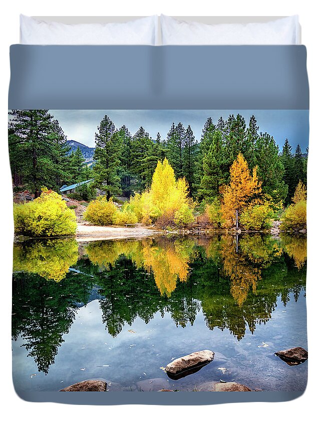 Countryside Duvet Cover featuring the photograph Lonely Fisherman by Maria Coulson