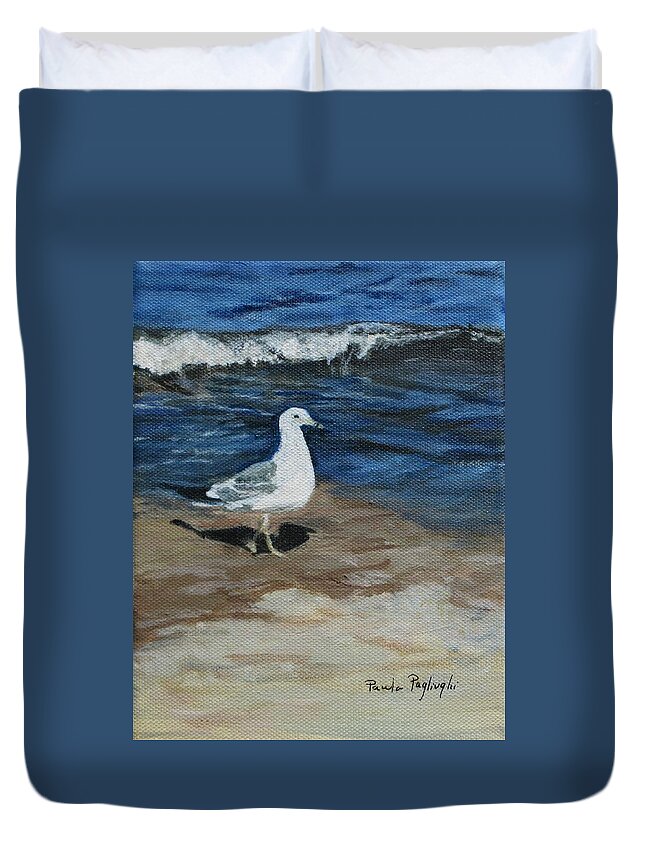 Seagull Duvet Cover featuring the painting Looking For Food by Paula Pagliughi