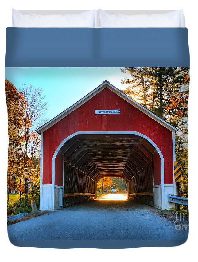 Cresson Covered Bridge Duvet Cover featuring the photograph Looking Into The Cresson Covered Bridge by Adam Jewell