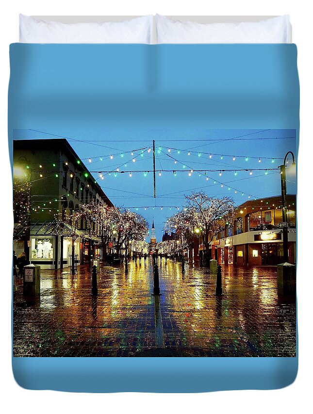 Street Duvet Cover featuring the photograph Looking Up Church Street by Alida M Haslett