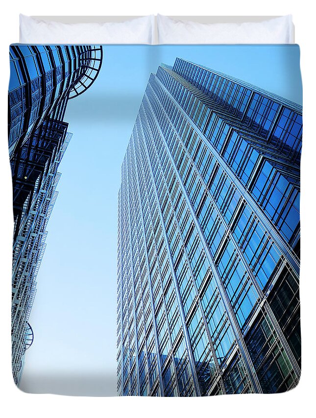 Office Duvet Cover featuring the photograph Looking Up Modern Office Block by Doug Armand