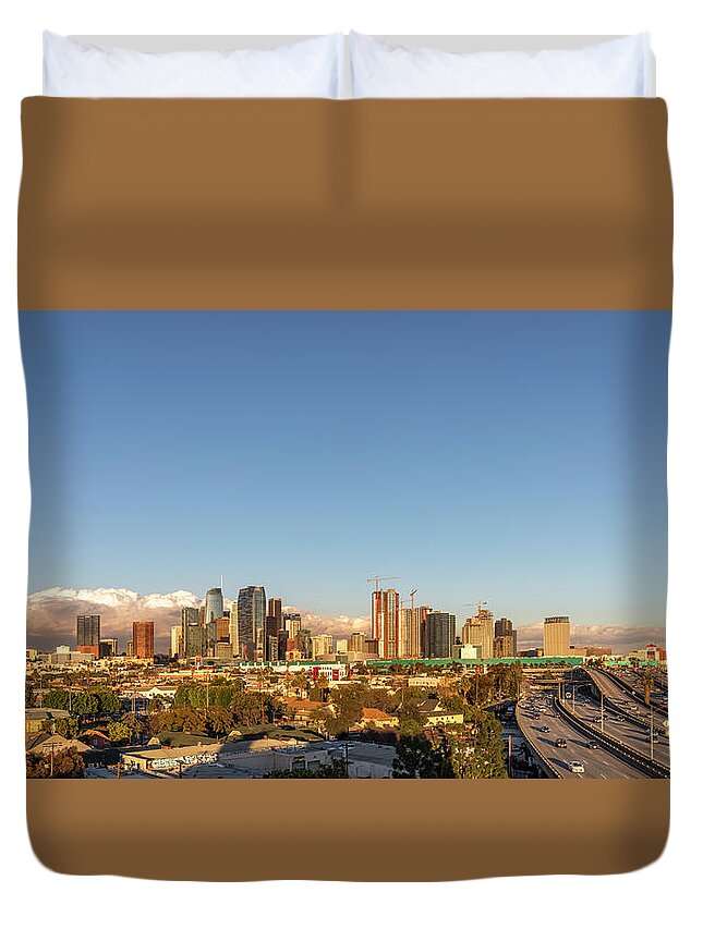 Los Angeles Duvet Cover featuring the photograph Los Angeles Skyline Looking East Panorama 2.9.19 by Gene Parks