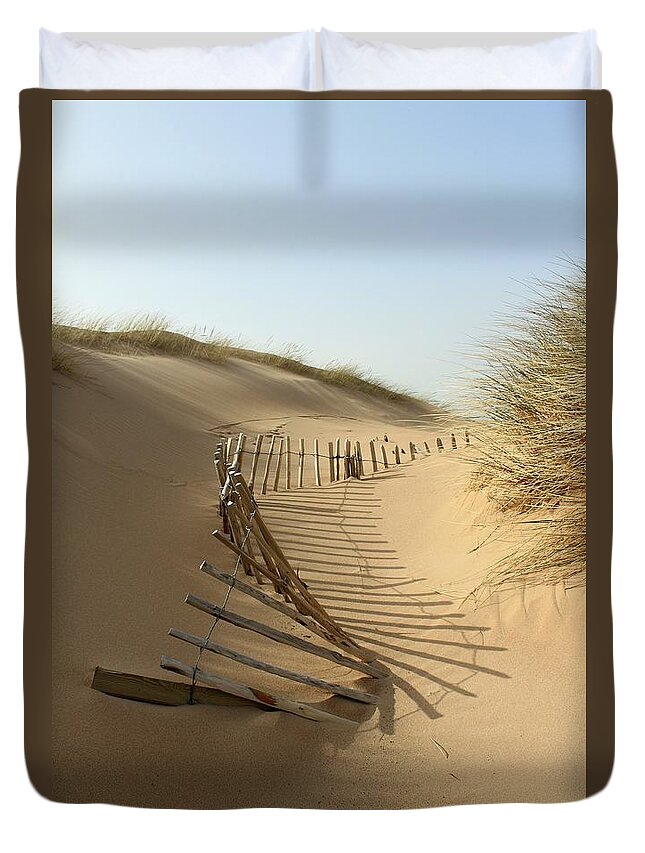 Shadow Duvet Cover featuring the photograph Lost Fence, Balmedie Beach by Scott Walker