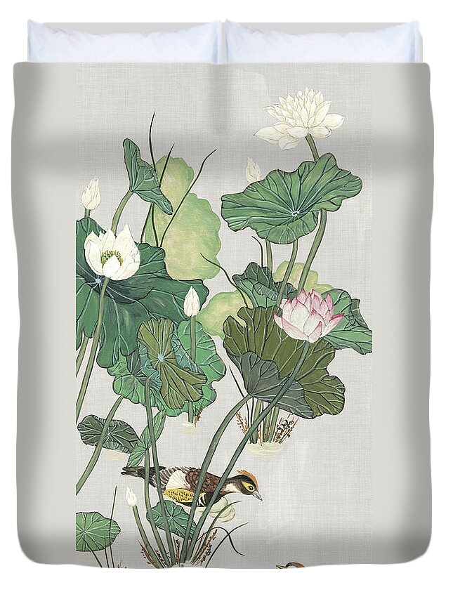 Asian Duvet Cover featuring the painting Lotus Pond I by Melissa Wang