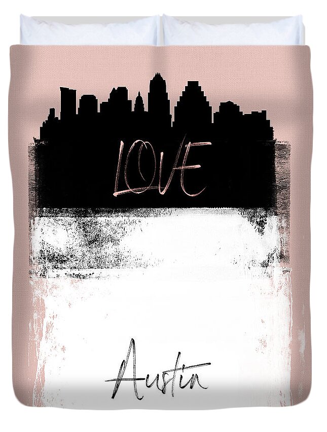 Austin Duvet Cover featuring the mixed media Love Austin by Naxart Studio