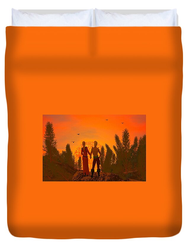 Scifi Duvet Cover featuring the digital art Love is the Same Throughout the Universe by Bob Shimer