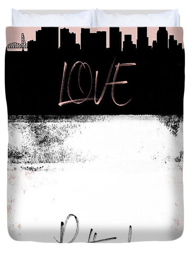 Portland Duvet Cover featuring the mixed media Love Portland by Naxart Studio