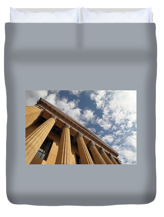 Architectural Column Duvet Cover featuring the photograph Low Angle View Of Pillars Under Clouds by Mizanur Rahman