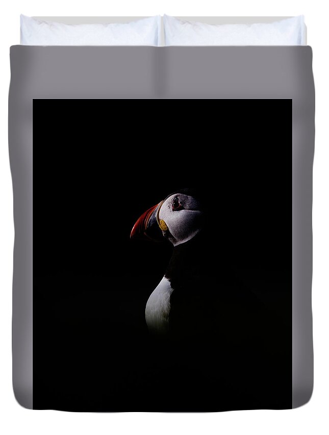 Puffin Duvet Cover featuring the photograph Low Key Puffin by Pete Walkden