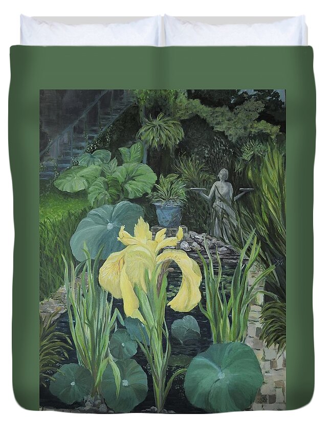 Art Duvet Cover featuring the painting Lowcountry Pond Garden by Deborah Smith