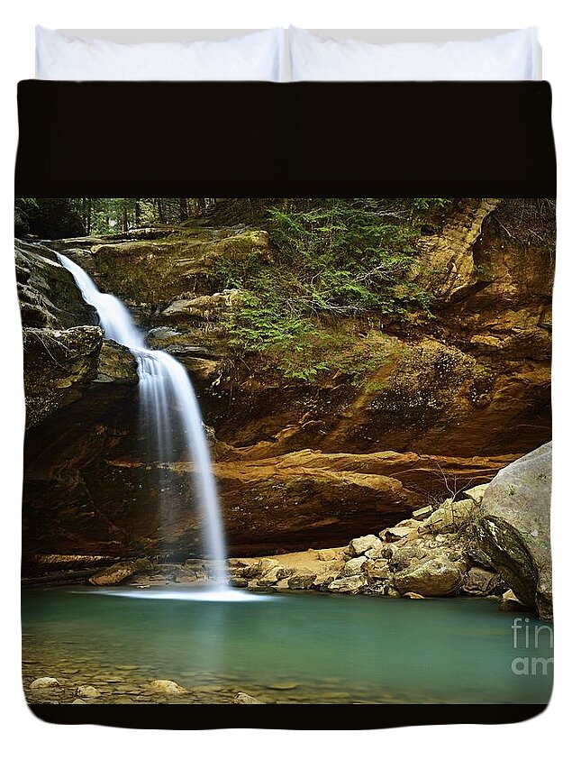 Photography Duvet Cover featuring the photograph Lower Falls by Larry Ricker
