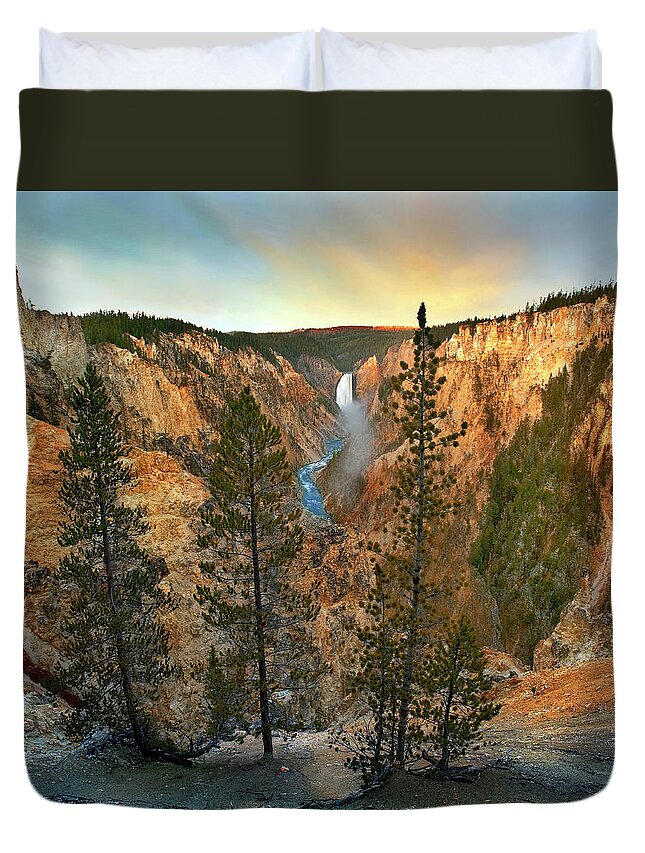00586188 Duvet Cover featuring the photograph Lower Yellowstone Falls, Yellowstone River, Grand Canyon Of Yellowstone, Yellowstone National Park, Wyoming by Tim Fitzharris