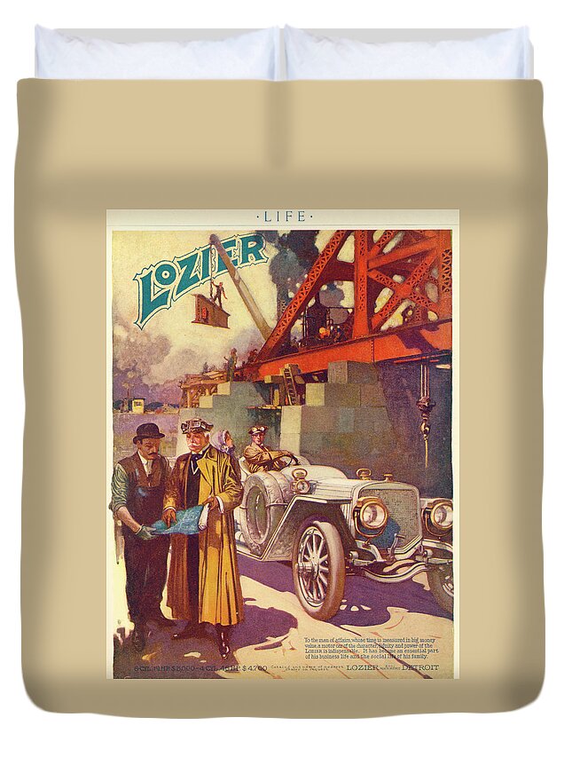 Automobile Duvet Cover featuring the mixed media Lozier Advertisement by Unknown