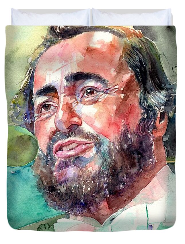 Luciano Pavarotti Duvet Cover featuring the painting Luciano Pavarotti Portrait by Suzann Sines