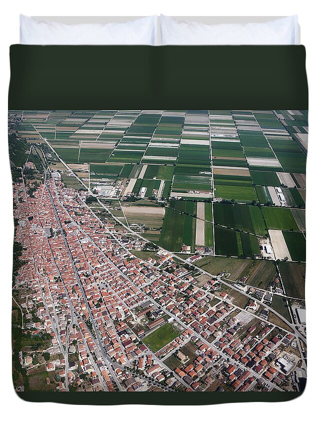Scenics Duvet Cover featuring the photograph Luco Dei Marsi, Aerial View by Seraficus