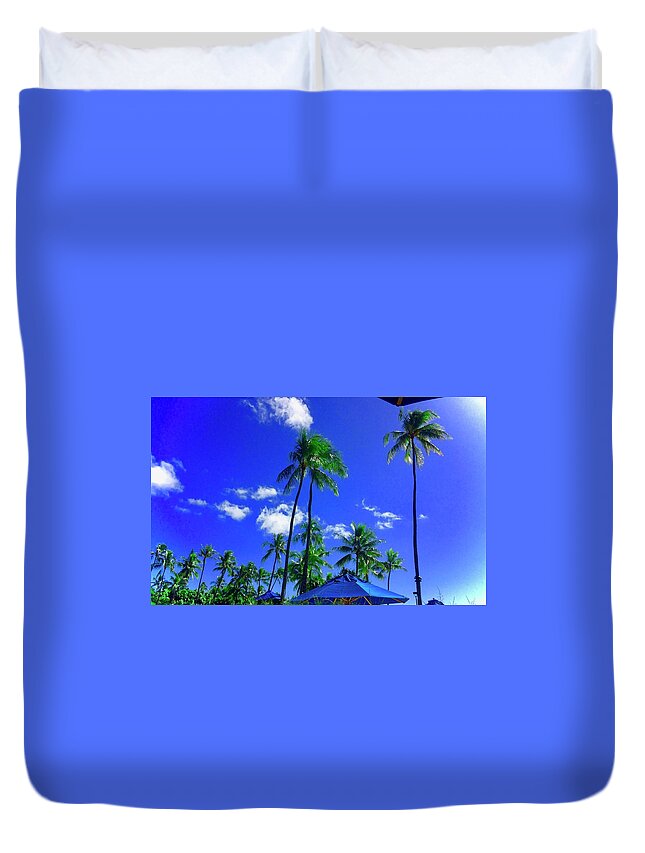 Hawaii Duvet Cover featuring the photograph Lunch Under a Blue Umbrella by Debra Grace Addison