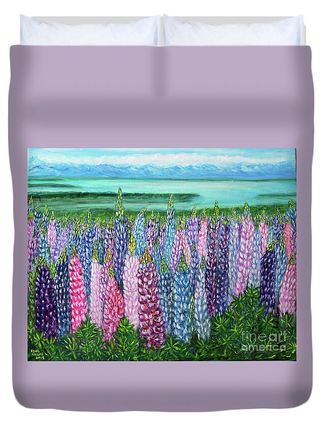 Impressionism Duvet Cover featuring the painting Lupine Impressions by Lyric Lucas