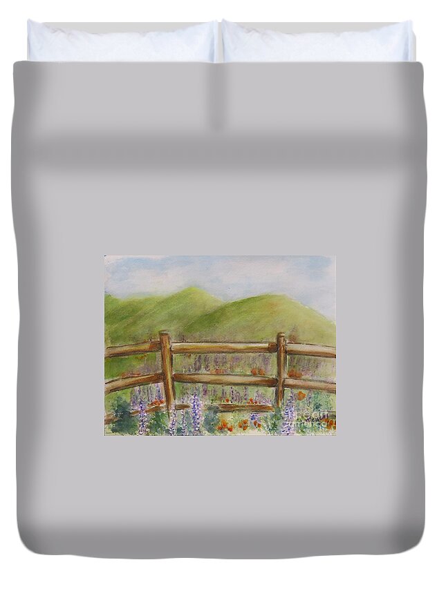 Lupine Duvet Cover featuring the painting Lupines with a Side of Poppies by Laurie Morgan