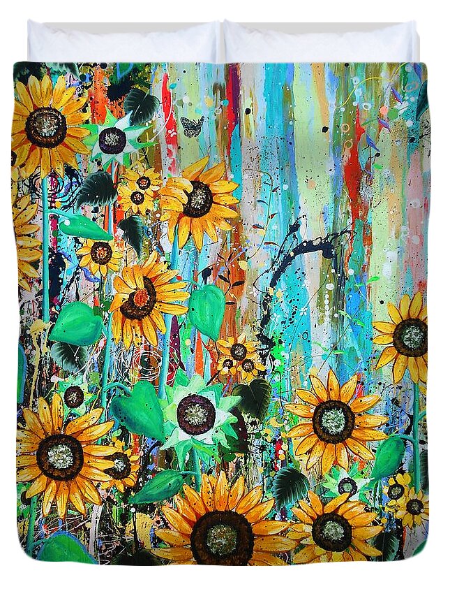 Sunflowers Duvet Cover featuring the painting Lush detail by Angie Wright