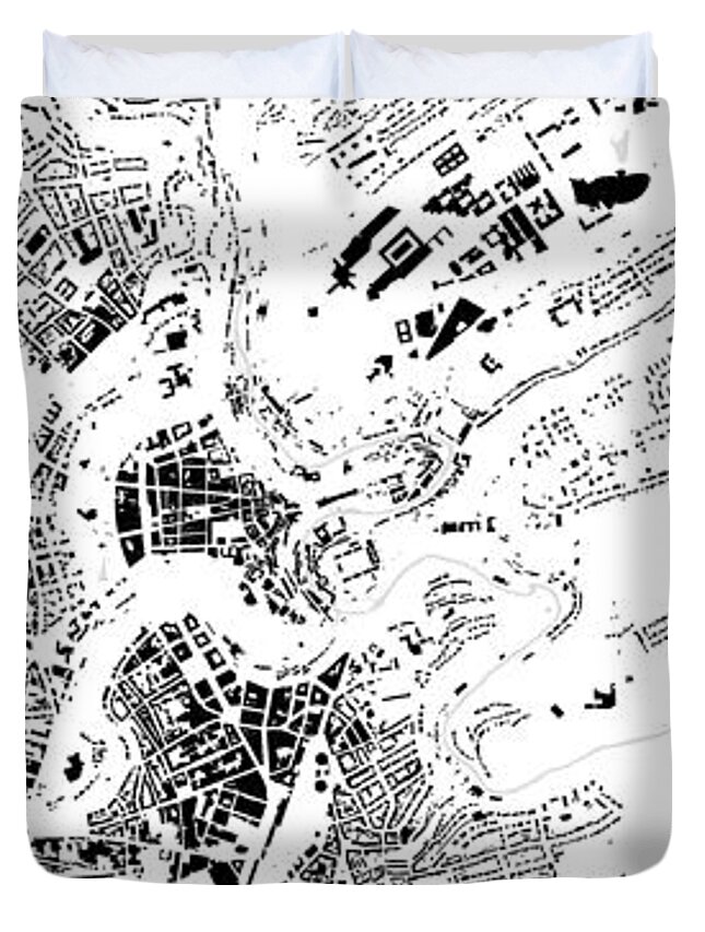 City Duvet Cover featuring the digital art Luxemburg building map by Christian Pauschert
