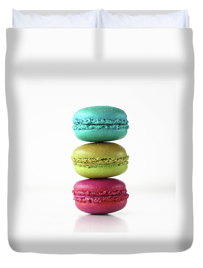 White Background Duvet Cover featuring the photograph Macarons by Retales Botijero