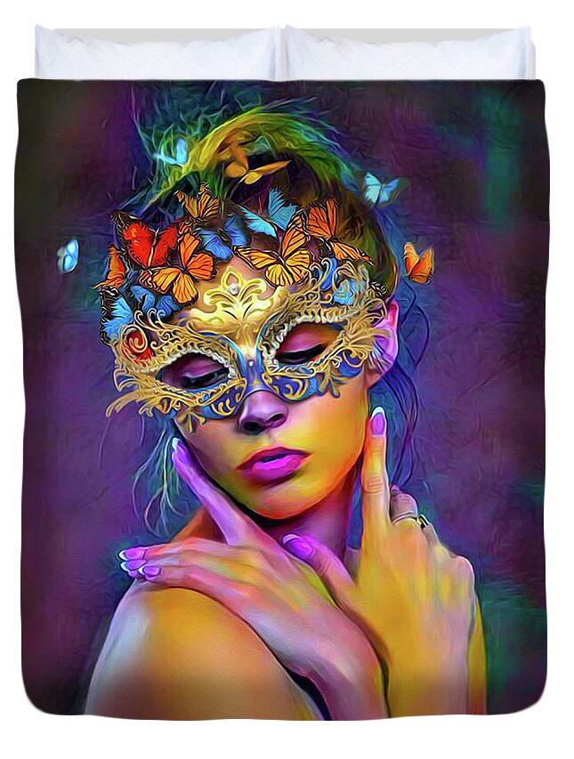 Young Woman Duvet Cover featuring the digital art Madame Butterfly by Kathy Kelly