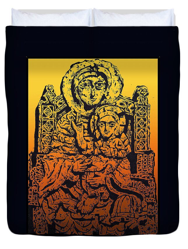 Madonna Duvet Cover featuring the drawing Madonna and Child Church of Aght'amar Armenian by Larry Butterworth