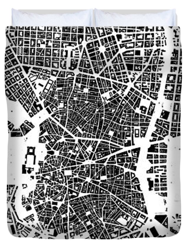 City Duvet Cover featuring the digital art Madrid building map by Christian Pauschert