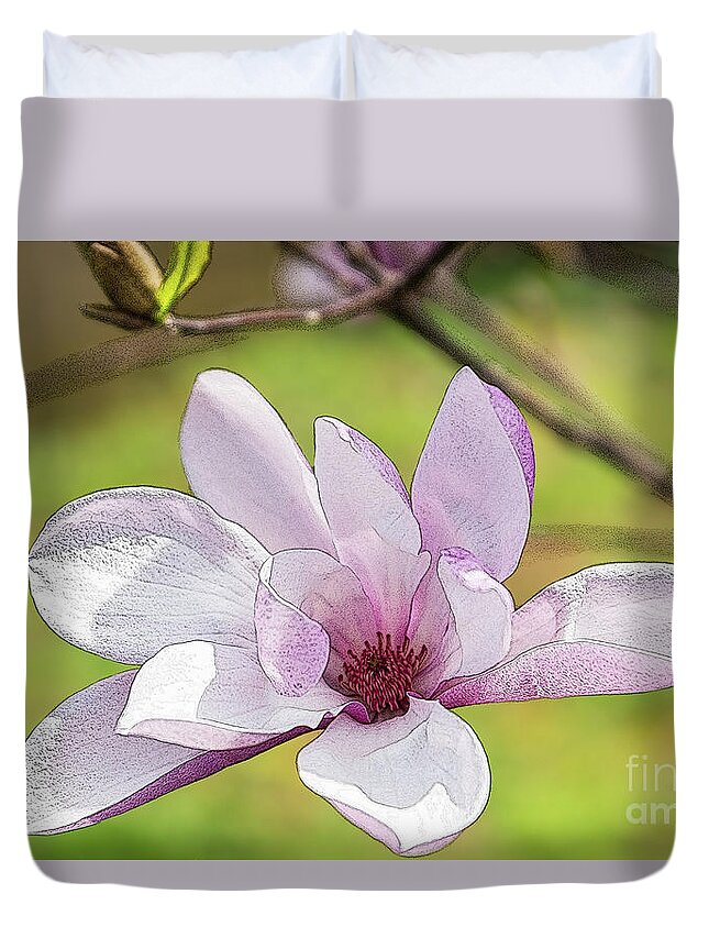 Magnolia Duvet Cover featuring the mixed media Magnolia Bloom Painterly by Jennifer White