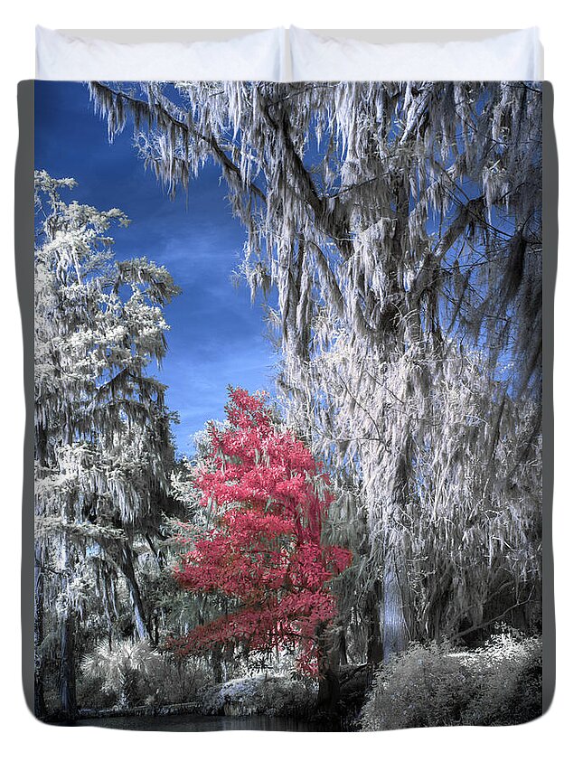 Garden Duvet Cover featuring the photograph Magnolia Plantation in Red by Jon Glaser