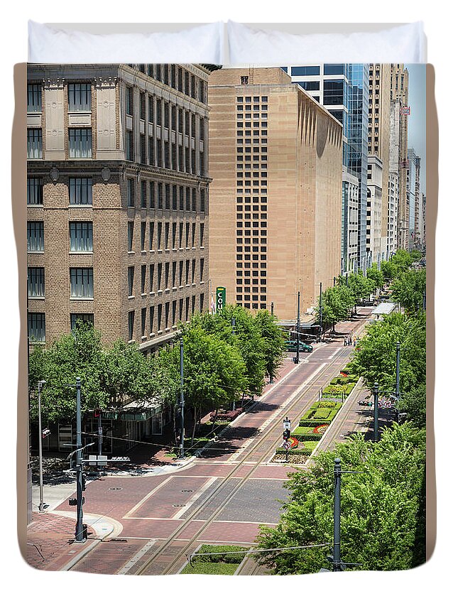 Downtown District Duvet Cover featuring the photograph Main Street, Downtown Houston by P A Thompson