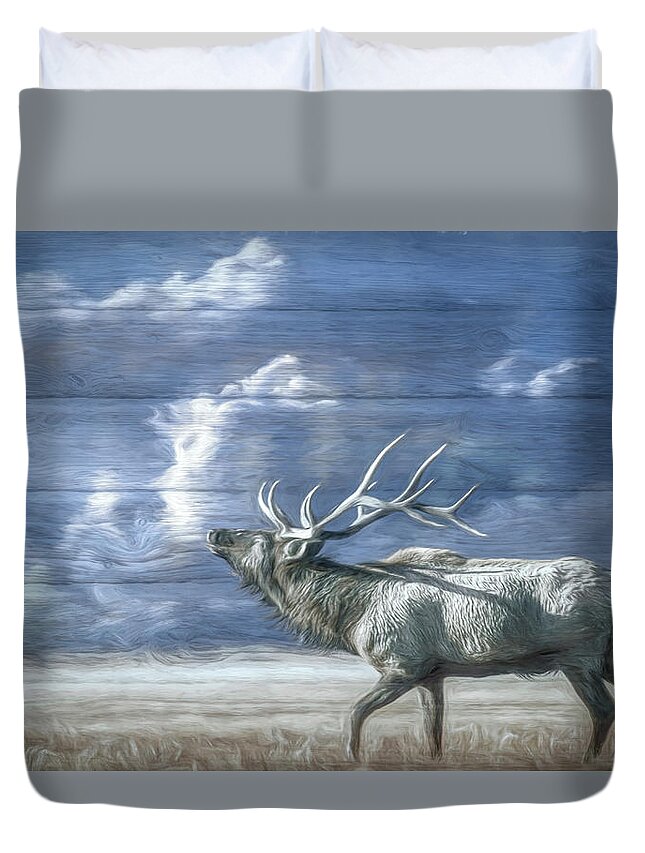 Animals Duvet Cover featuring the photograph Majestic Elk Oil Painting by Debra and Dave Vanderlaan