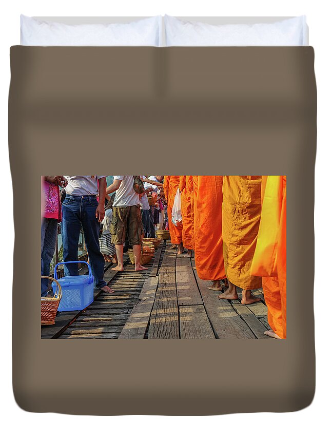 Shadow Duvet Cover featuring the photograph Making Merit Buddhism by © Rawitat Pulam