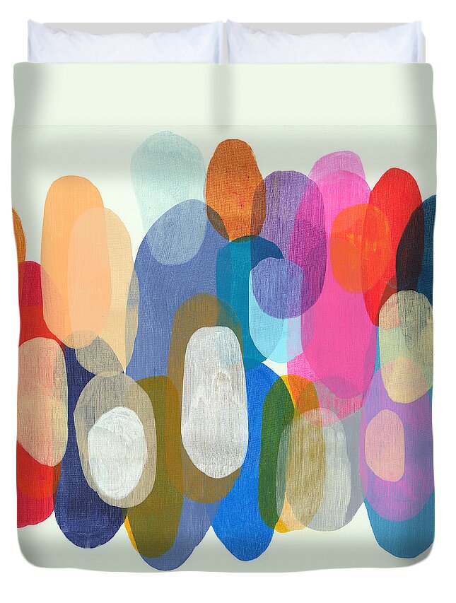 Abstract Duvet Cover featuring the painting Making Origami by Claire Desjardins