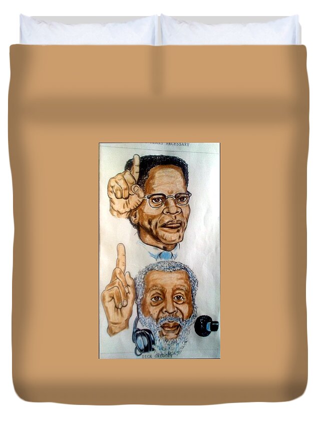 Blak Art Duvet Cover featuring the drawing Malcolm X and Dick Gregory by Joedee
