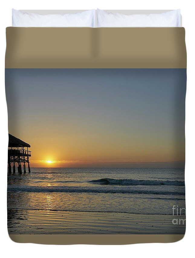 Sunrise Duvet Cover featuring the photograph Man and the Sea by Brian Kamprath