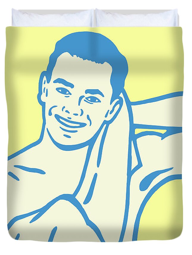 Adult Duvet Cover featuring the drawing Man Drying Off With Towel by CSA Images