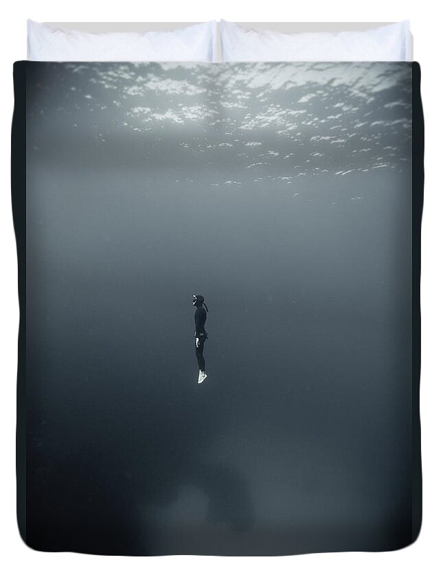 Underwater Duvet Cover featuring the photograph Man In Underwater by Underwater Graphics