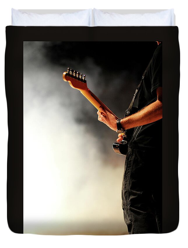 People Duvet Cover featuring the photograph Man Playing Electric Guitar by Manuel Orero Galan