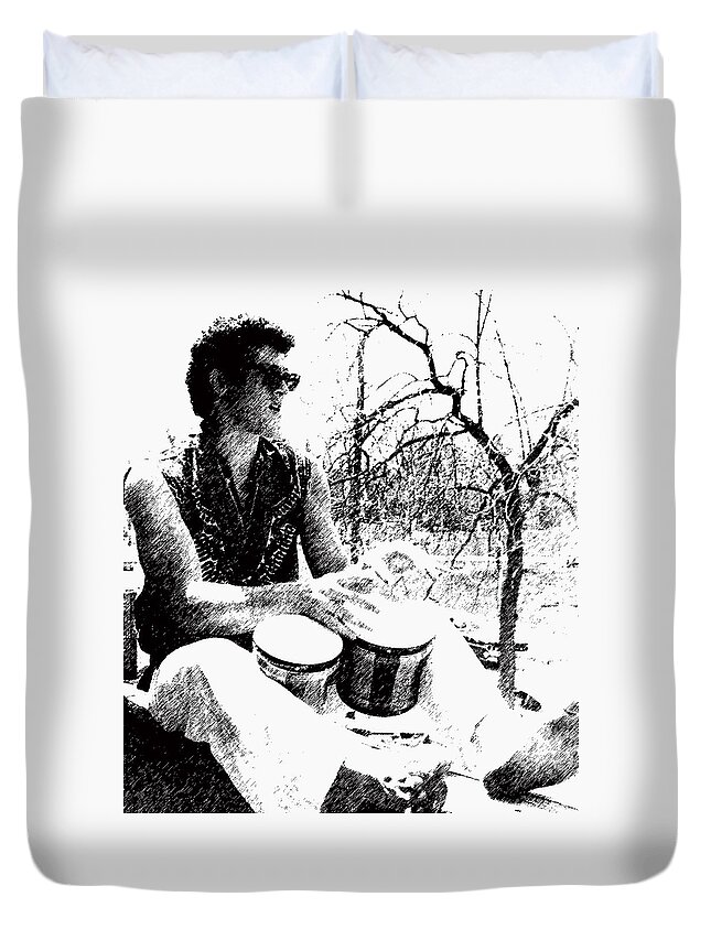 Barefoot Man Duvet Cover featuring the photograph Man with Bongos by Geoff Jewett